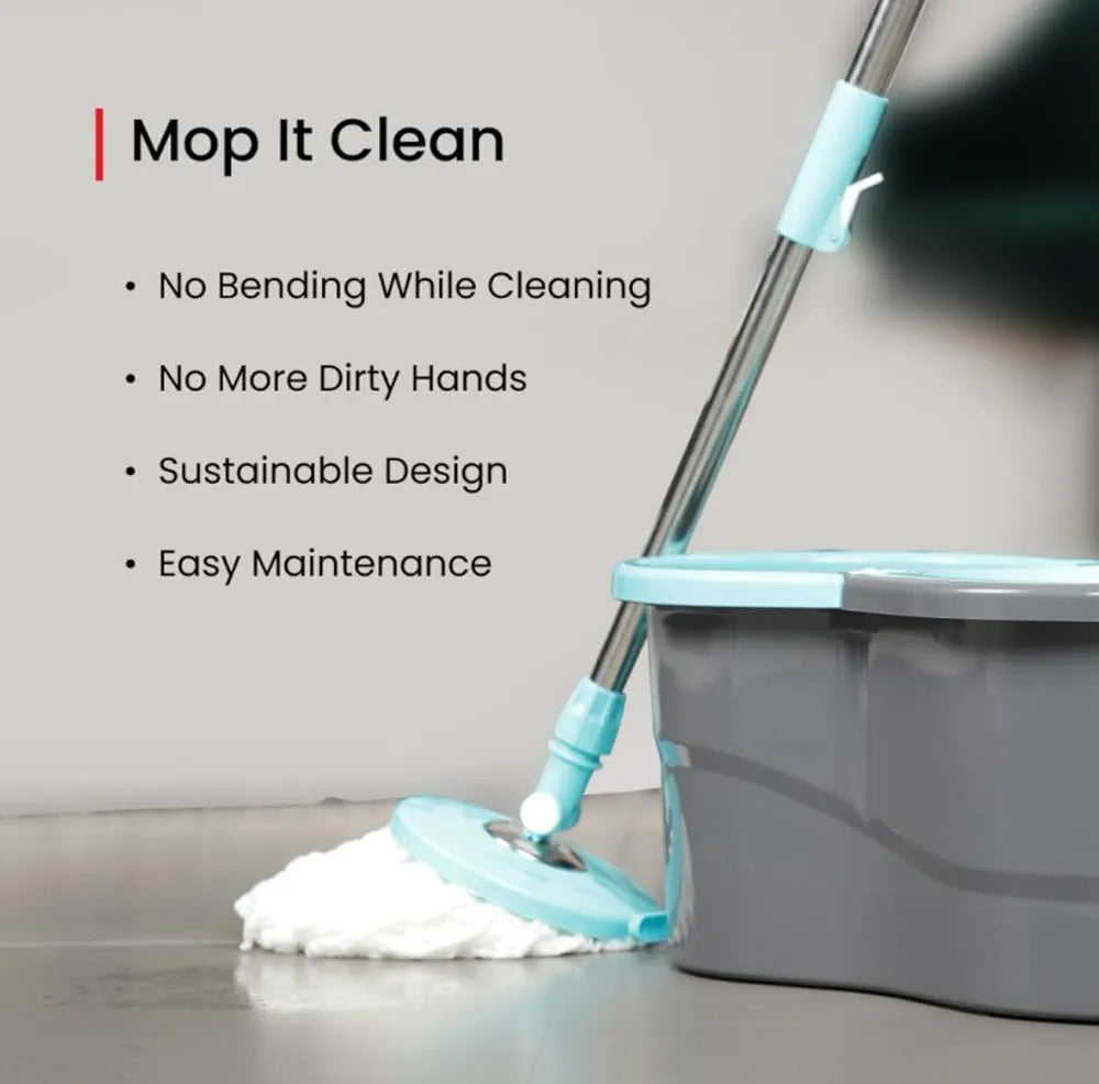 Spin Mop with Wheels and Deluxe Wringer System, Bucket Floor Cleaning and Mopping System,2 Microfiber Refills