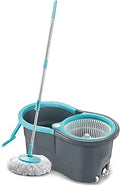 Spin Mop with Wheels and Deluxe Wringer System, Bucket Floor Cleaning and Mopping System,2 Microfiber Refills