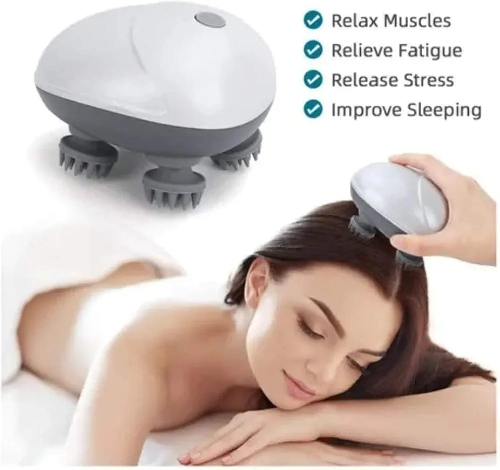 Head Massager For Scalp | Rechargeable Electric Scalp Massager For Hair Growth | 96 Silicon Kneading Points With Detachable Heads