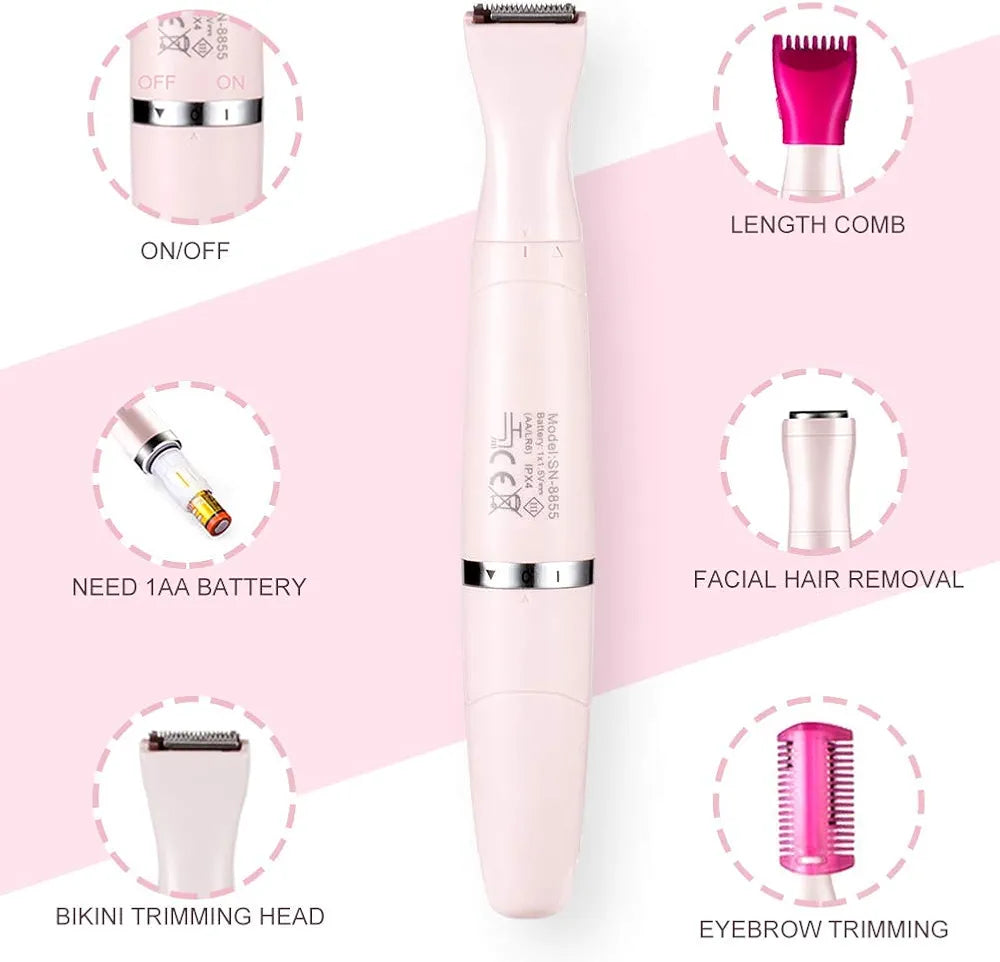 Painless Women's Bikini Trimmer 3in1 Painless Multi Grooming Kit Cordless Wet and Dry Shaver Electric Razor Women's Facial Hair Removal Bikini Trimmer Ladies Eyebrow Body Hair Removal