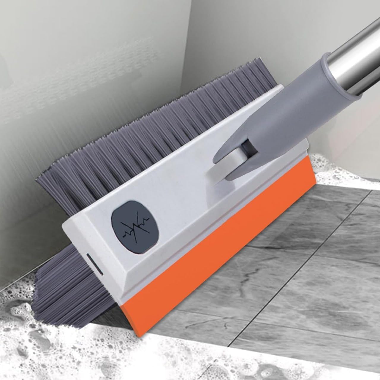 3 in 1 White Tiles Brush with Long Handle, Scraper & Sponge | Bathroom, Tile & Wall Cleaning Brush | Adjustable Handle, 360° Rotating Head, Heavy-Duty Cleaning Tool for Home Use