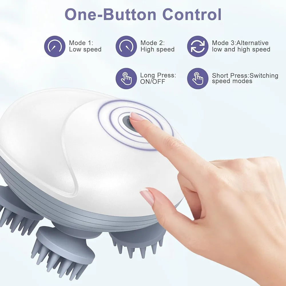Head Massager For Scalp | Rechargeable Electric Scalp Massager For Hair Growth | 96 Silicon Kneading Points With Detachable Heads