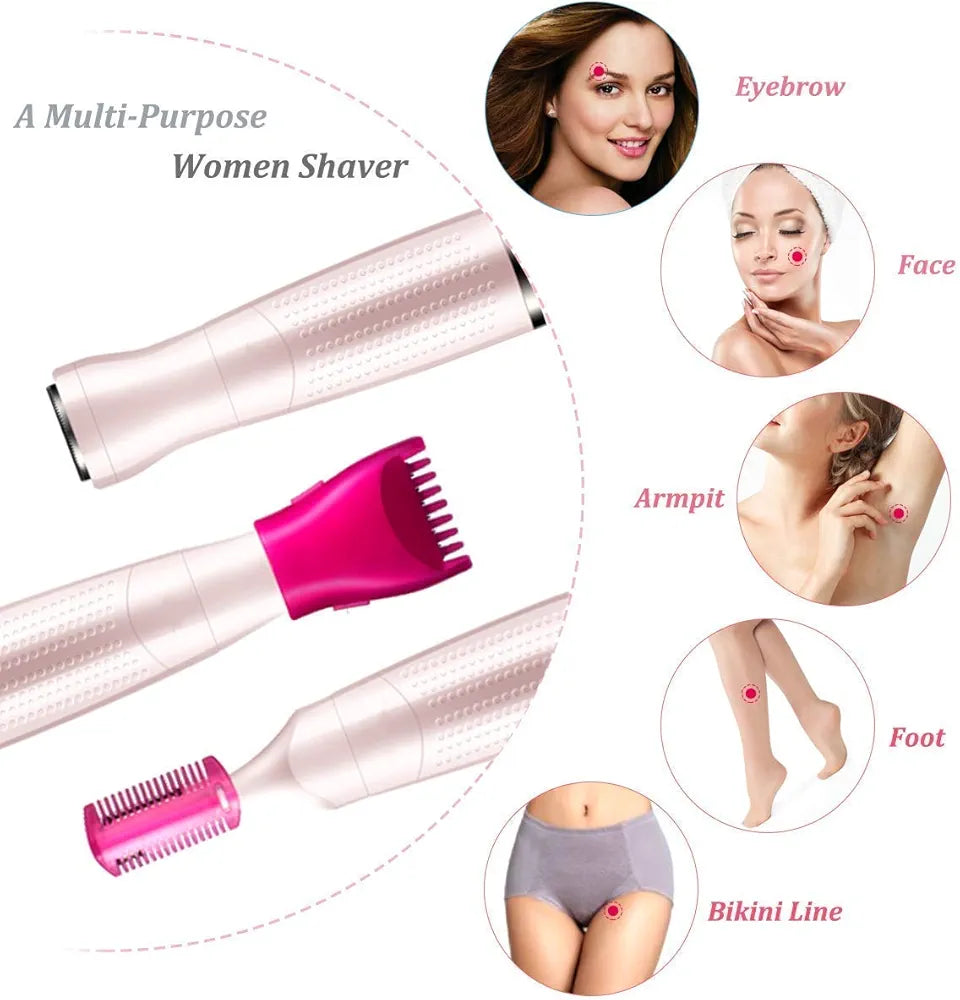 Painless Women's Bikini Trimmer 3in1 Painless Multi Grooming Kit Cordless Wet and Dry Shaver Electric Razor Women's Facial Hair Removal Bikini Trimmer Ladies Eyebrow Body Hair Removal