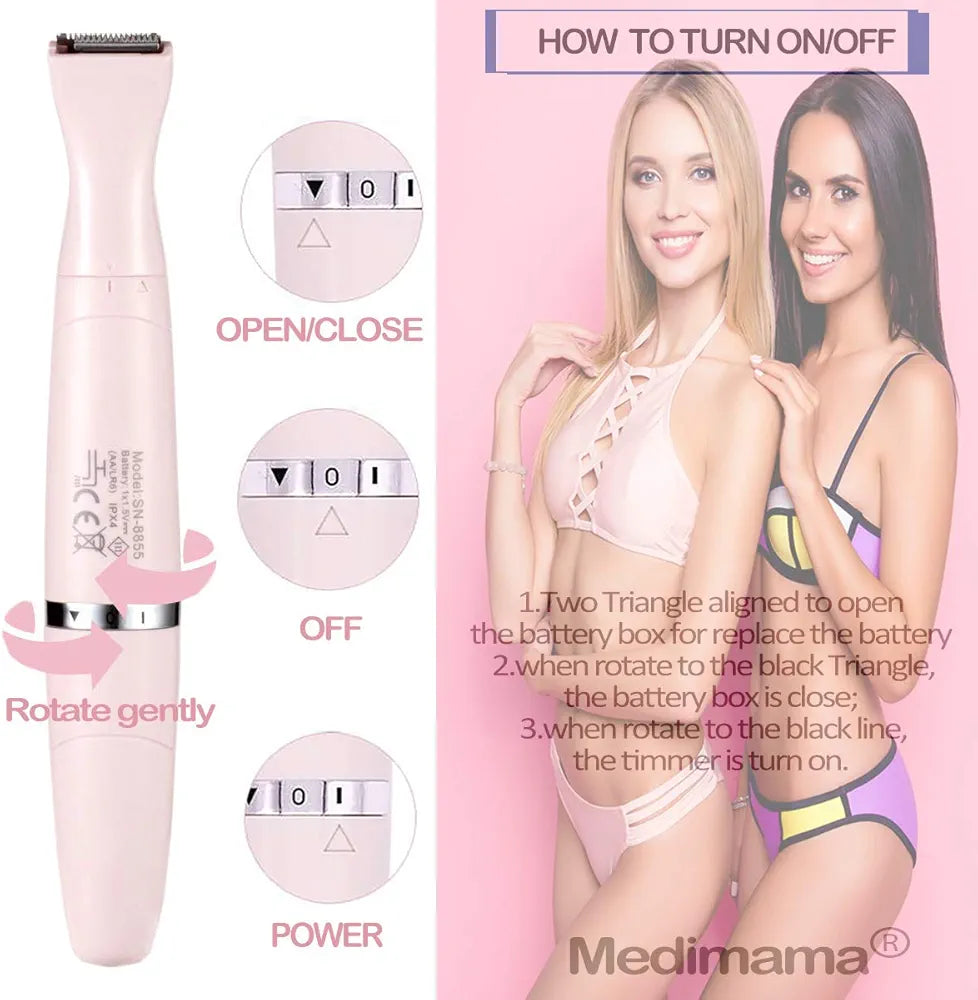 Painless Women's Bikini Trimmer 3in1 Painless Multi Grooming Kit Cordless Wet and Dry Shaver Electric Razor Women's Facial Hair Removal Bikini Trimmer Ladies Eyebrow Body Hair Removal