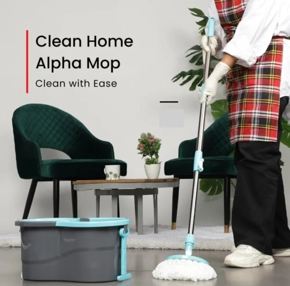 Spin Mop with Wheels and Deluxe Wringer System, Bucket Floor Cleaning and Mopping System,2 Microfiber Refills