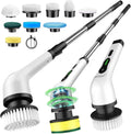 Powerful Electric Spin Scrubber with Extendable Handle, 2-Speed Cordless, 9 Multi-Surface Brush Heads, 90Mins Work Time, 3 Adjustable Size, Rechargeable Cleaning Tool for Bathroom Tiles, Tub & Floors
