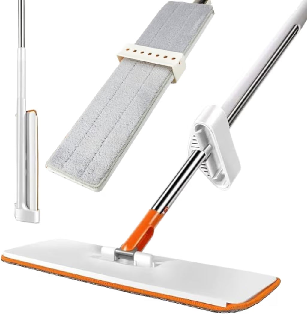 Flat Microfiber Magic Mop for Floor Cleaning,Home Hands Free Squeeze for Floor, Stainless-Steel Handle and Microfiber Refill