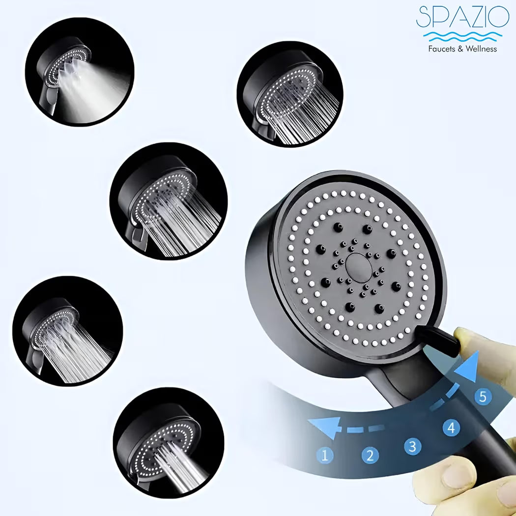 High Pressure Multi Flows Black Hand Shower Set/Shower Head With 1.5 Meter Black Tube & Wall Hook (Set of 1) For Bathroom/Wall Mixer Faucet (Wall Mount Installation Type)