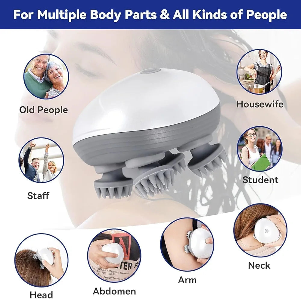 Head Massager For Scalp | Rechargeable Electric Scalp Massager For Hair Growth | 96 Silicon Kneading Points With Detachable Heads