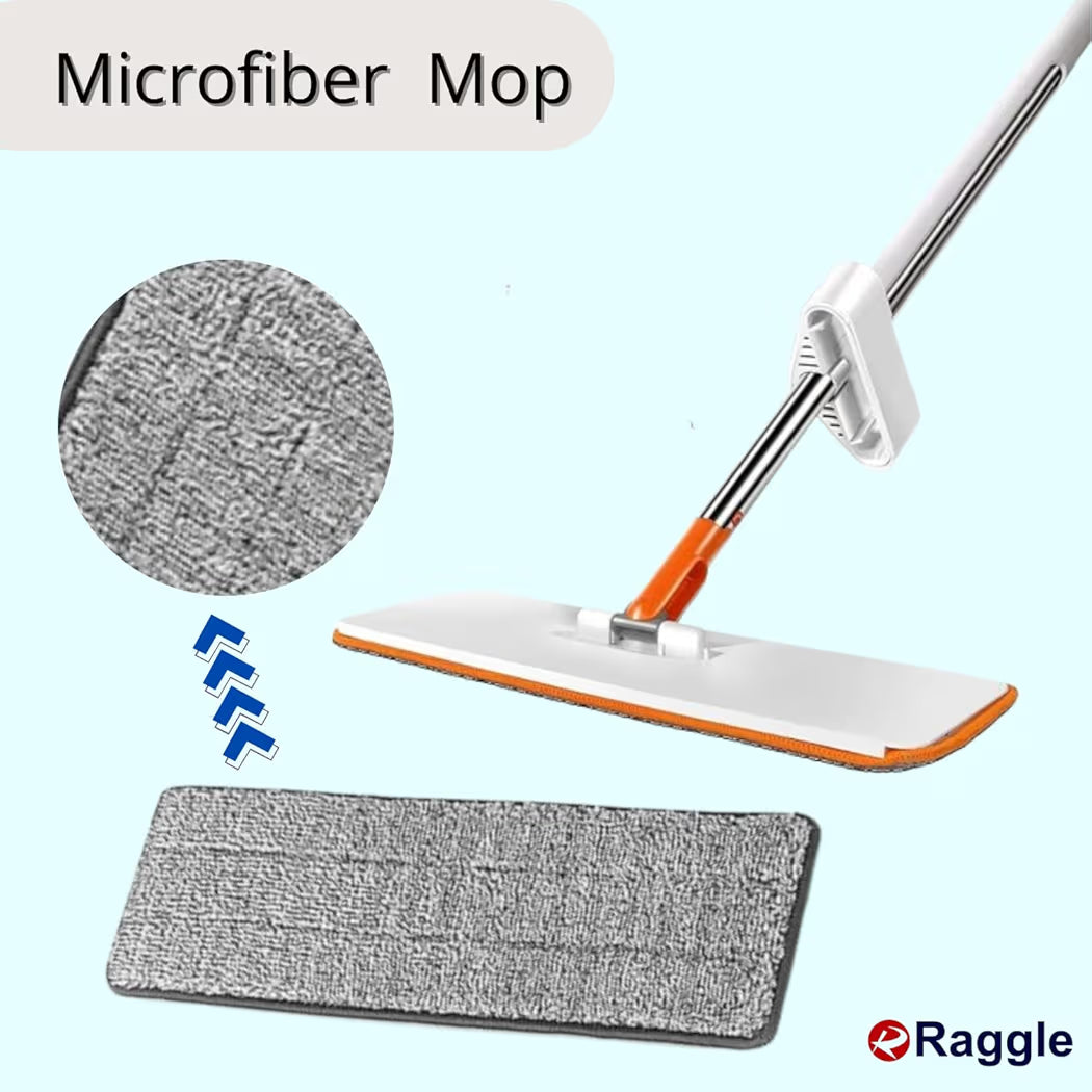 Flat Microfiber Magic Mop for Floor Cleaning,Home Hands Free Squeeze for Floor, Stainless-Steel Handle and Microfiber Refill