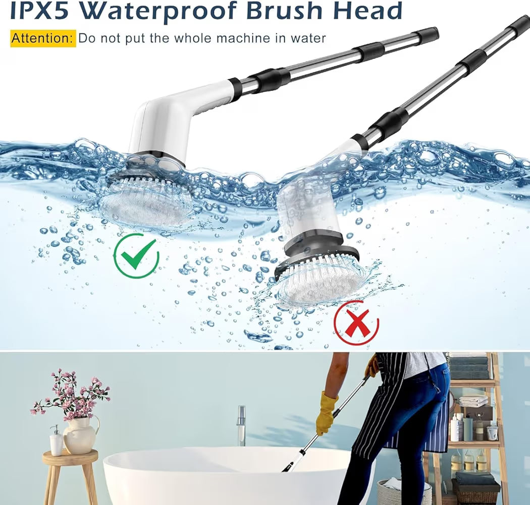 Powerful Electric Spin Scrubber with Extendable Handle, 2-Speed Cordless, 9 Multi-Surface Brush Heads, 90Mins Work Time, 3 Adjustable Size, Rechargeable Cleaning Tool for Bathroom Tiles, Tub & Floors