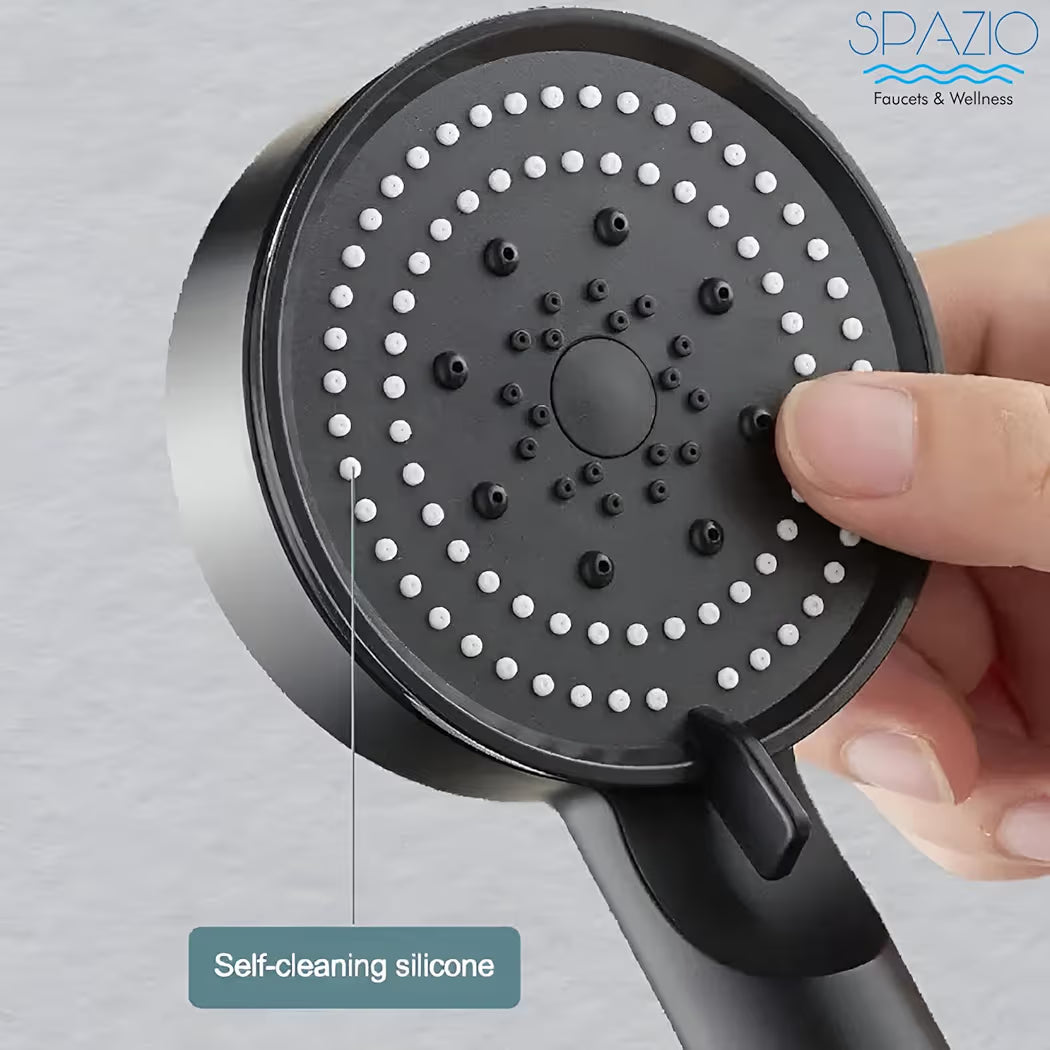 High Pressure Multi Flows Black Hand Shower Set/Shower Head With 1.5 Meter Black Tube & Wall Hook (Set of 1) For Bathroom/Wall Mixer Faucet (Wall Mount Installation Type)