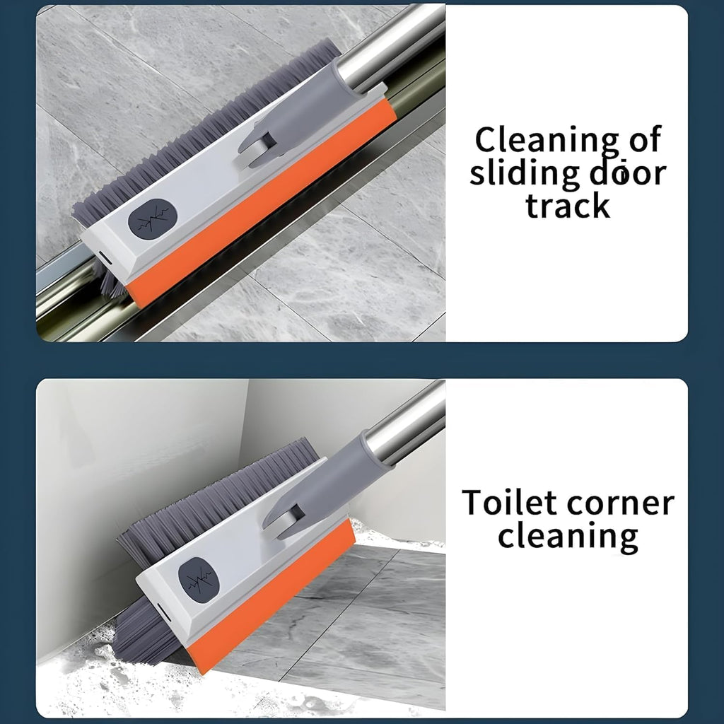 3 in 1 White Tiles Brush with Long Handle, Scraper & Sponge | Bathroom, Tile & Wall Cleaning Brush | Adjustable Handle, 360° Rotating Head, Heavy-Duty Cleaning Tool for Home Use