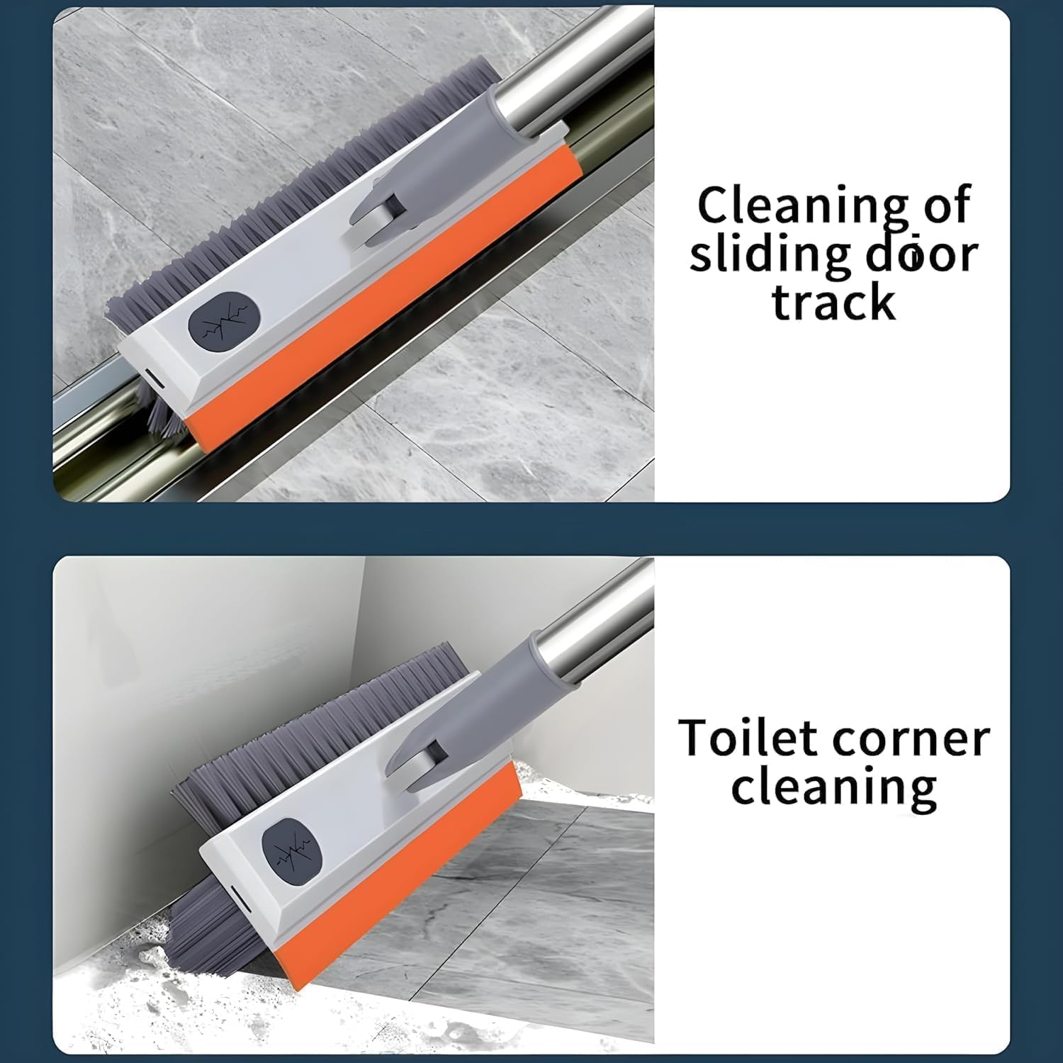 3 in 1 White Tiles Brush with Long Handle, Scraper & Sponge | Bathroom, Tile & Wall Cleaning Brush | Adjustable Handle, 360° Rotating Head, Heavy-Duty Cleaning Tool for Home Use