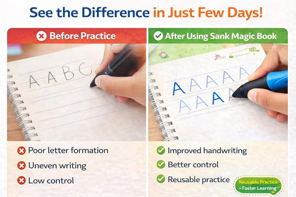 Magic Practice Copybook for Kids with Grooved Letters, Handwriting Improvement Book Set of 4, Reusable Writing Book with Pen Grip & 10 Refills, Preschool Learning Kit Age 3-8