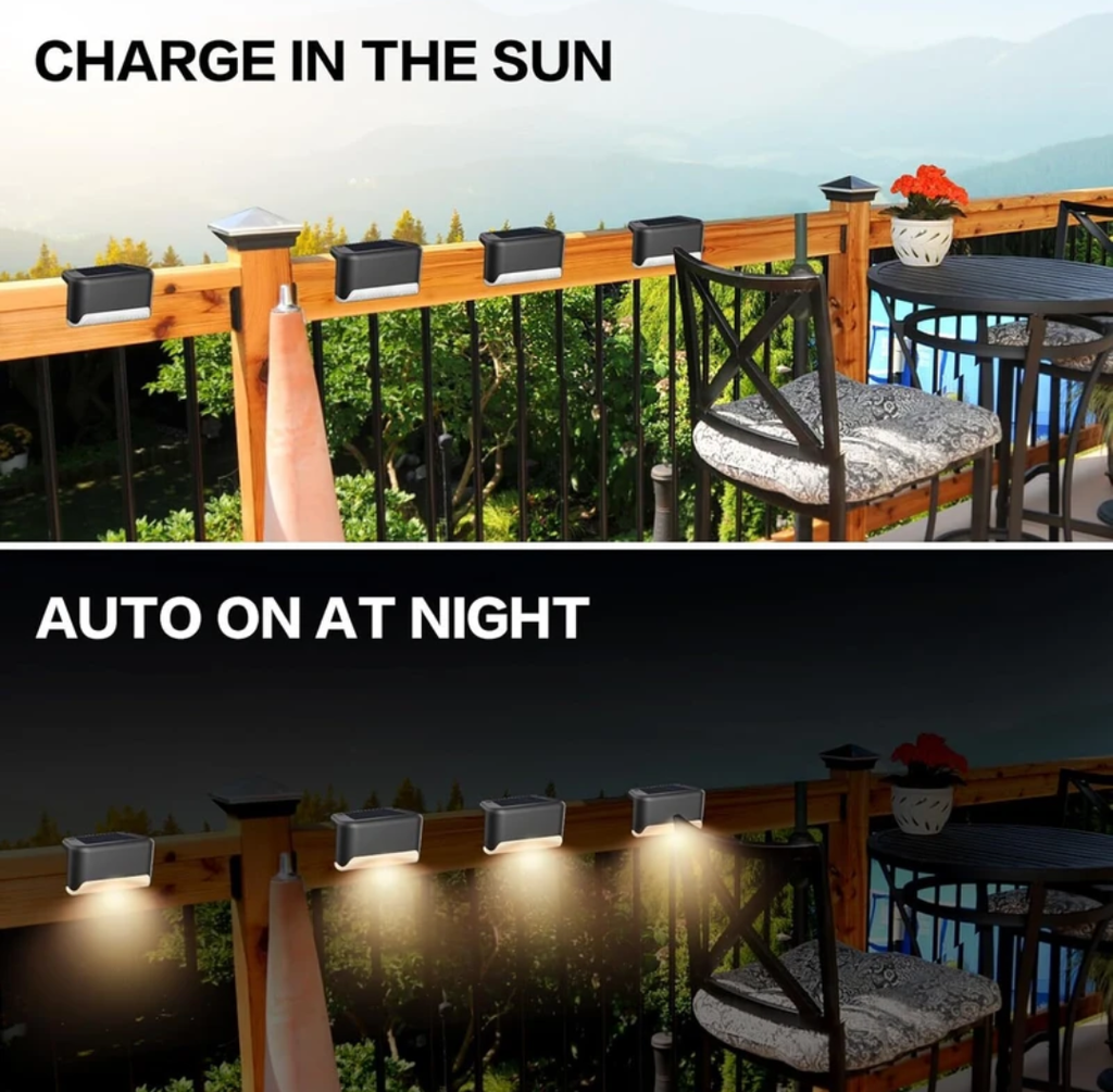 Waterproof Solar Deck Lights 4Pcs Outdoor LED Solar Step Lights for Patio Stairs Solar Light Set (Wall Mounted Pack of 4)