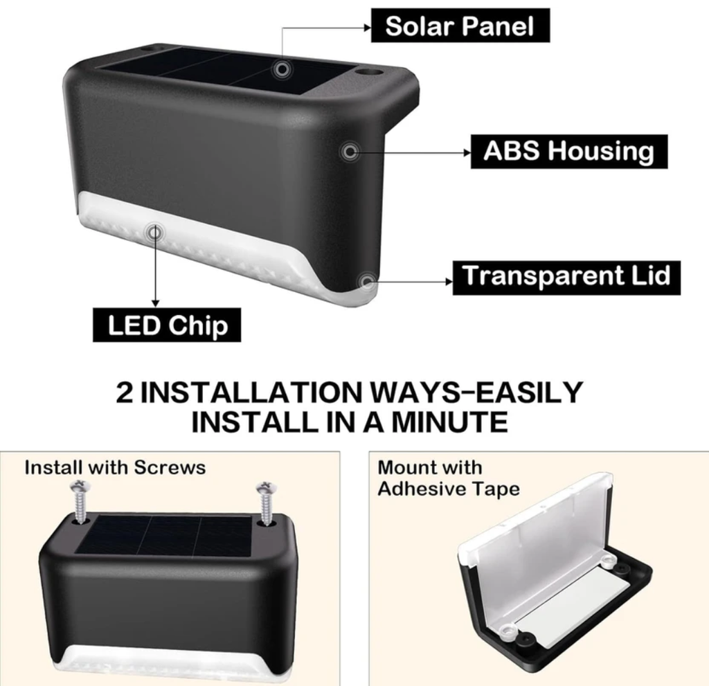 Waterproof Solar Deck Lights 4Pcs Outdoor LED Solar Step Lights for Patio Stairs Solar Light Set (Wall Mounted Pack of 4)