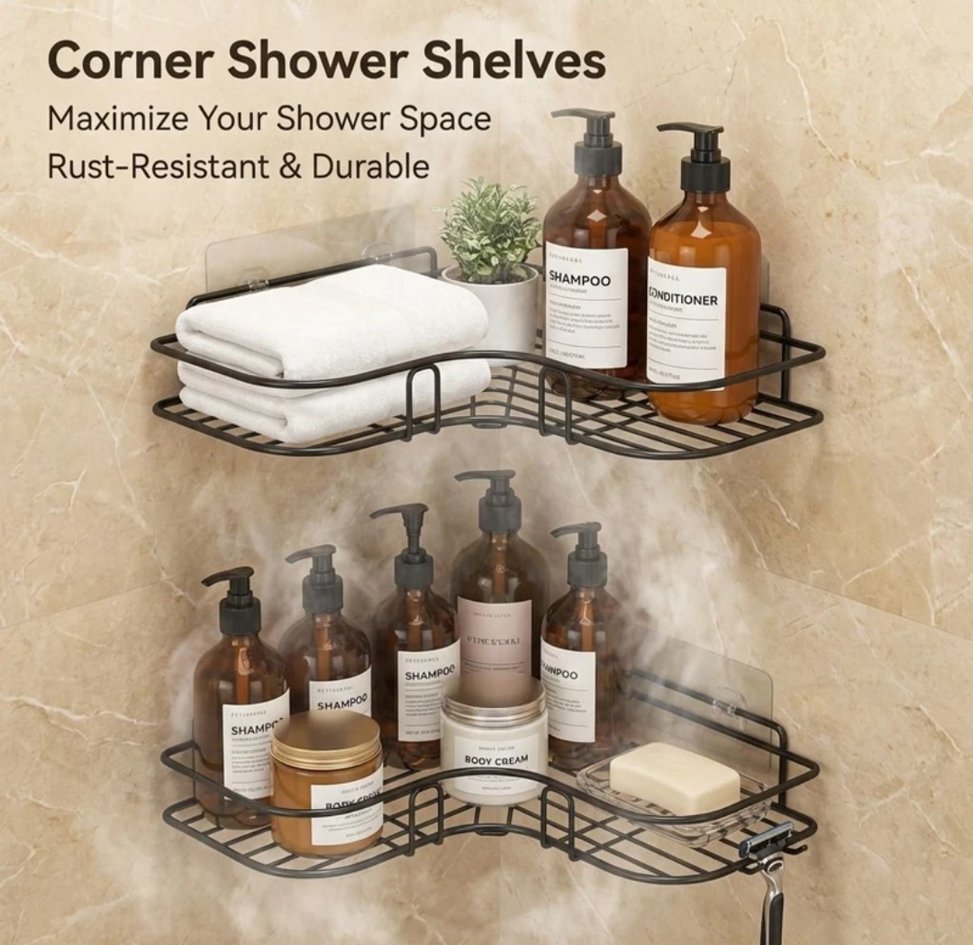 Corner Bathroom Shelf Steel Wall Shelf (Number of Shelves - 2, Black)